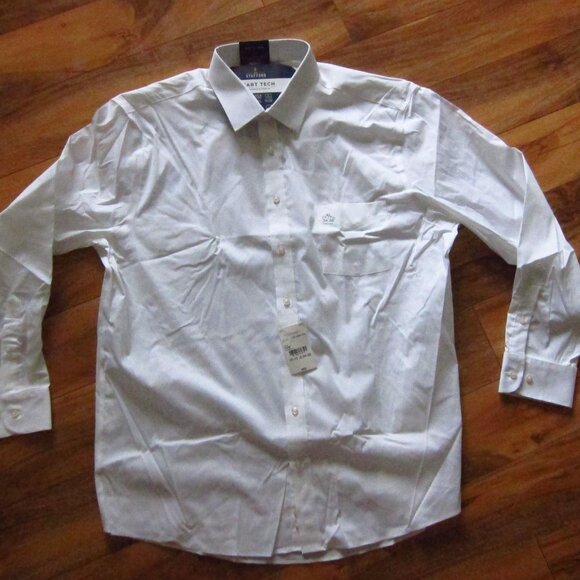 NWT- Mens Stafford White Smart Tech L/S Shirt Performance Poplin 17-17 1/2,34/35 - Picture 1 of 10